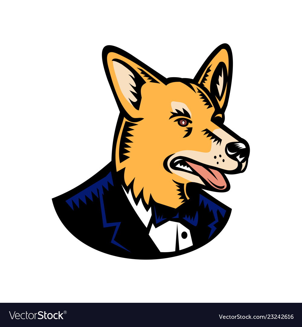 Pembroke welsh corgi wearing tuxedo woodcut color Vector Image Pembroke welsh corgi wearing tuxedo woodcut color Vector Image