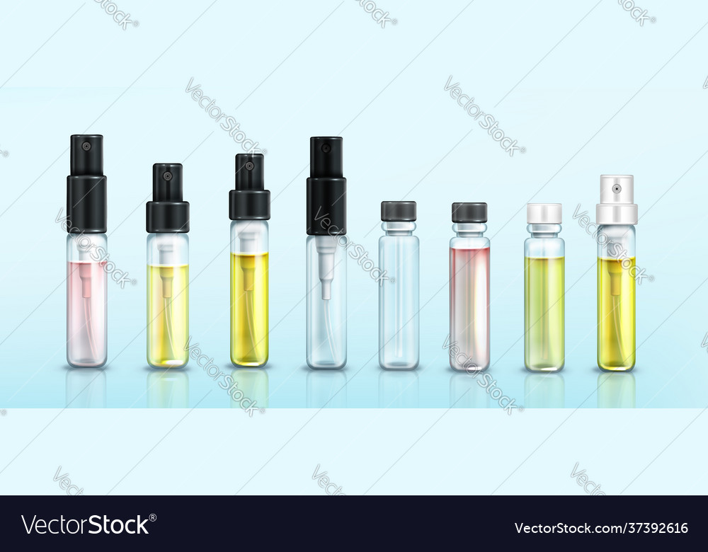 Perfume sample bottles small vials mockup set Vector Image