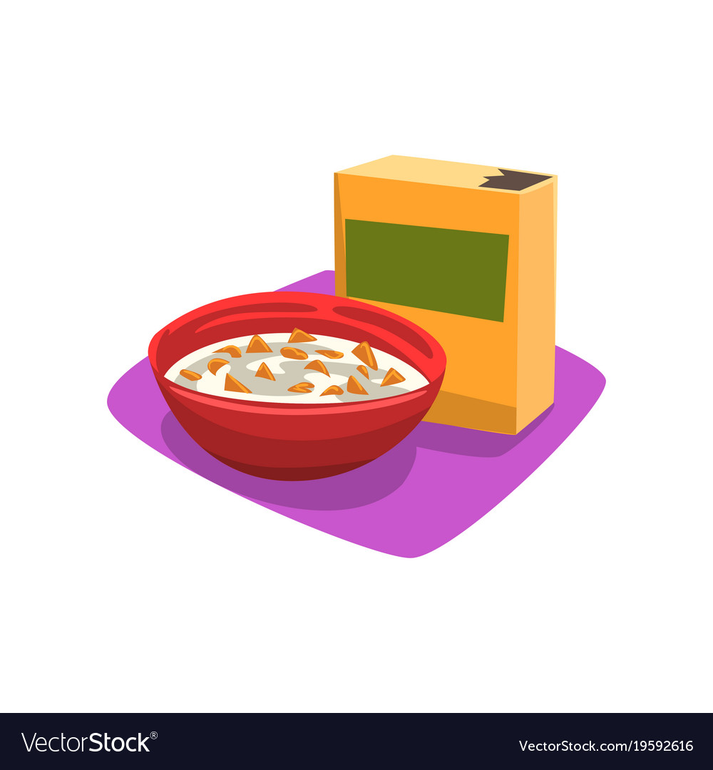 Red bowl full of corn flakes with milk breakfast Vector Image