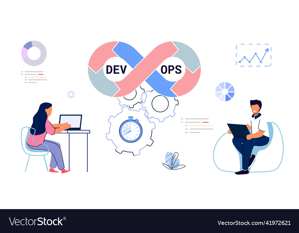 Devops concept tiny programmers practice Vector Image