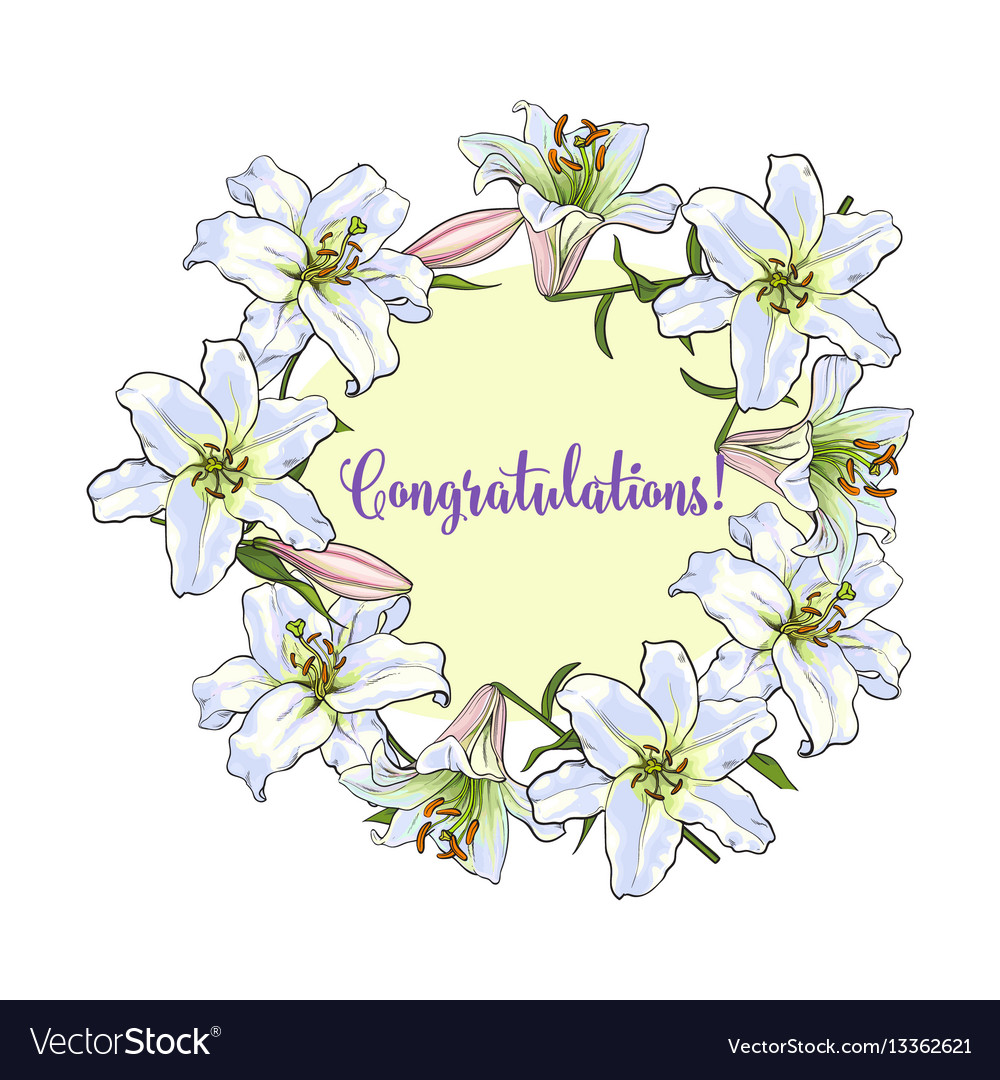 Greeting card template with round frame of white