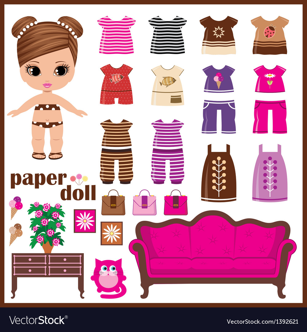 Premium Vector, Variety cute dress for paper doll girl vector