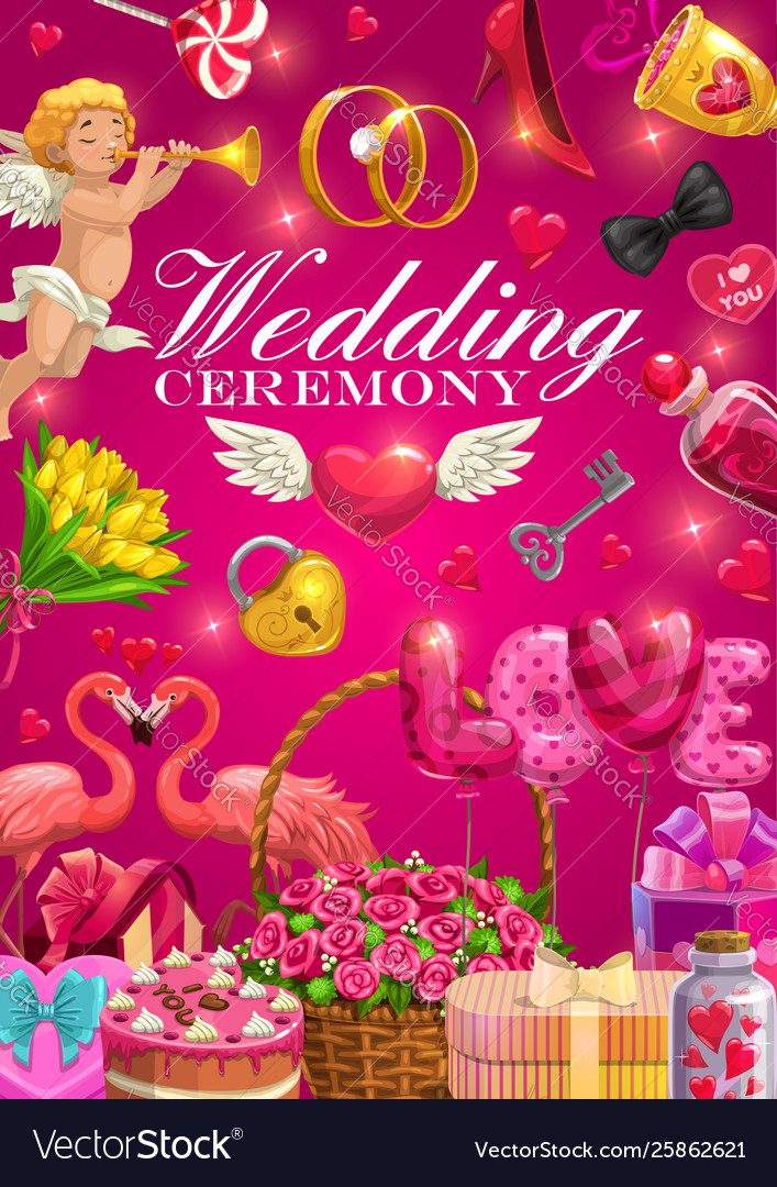 Wedding Rings Bride And Groom Love Hearts Gifts Vector Image