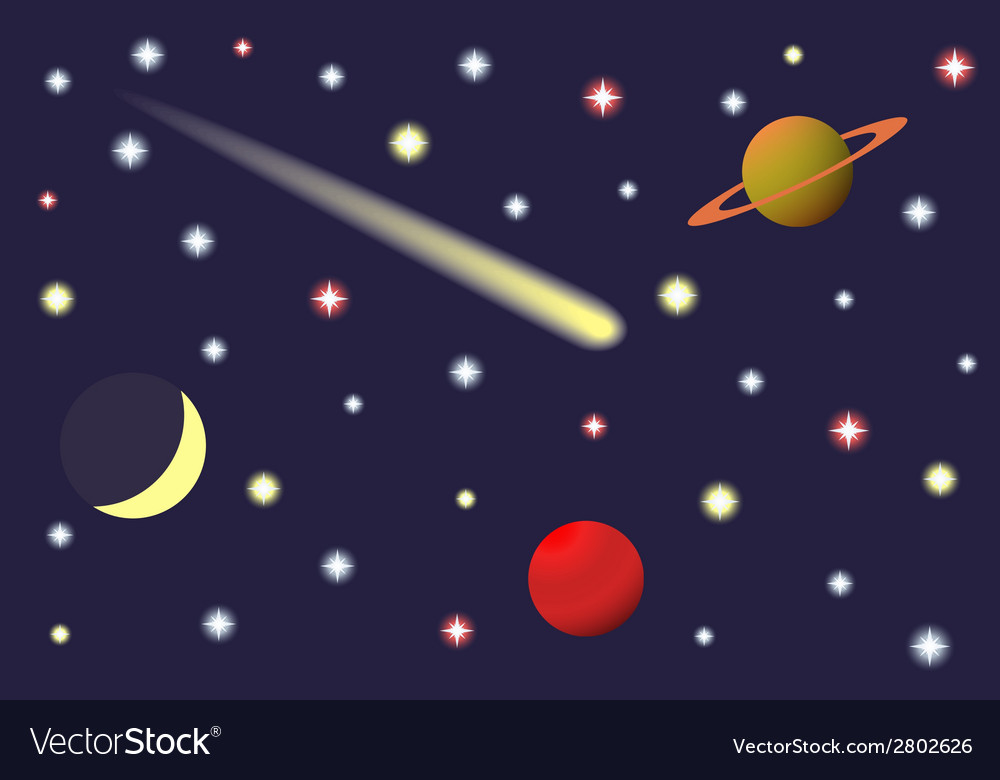 Saturn and comet in the starry sky