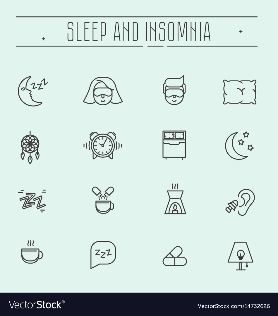Thin Line Icons Sleep Problems And Insomnia Vector Image