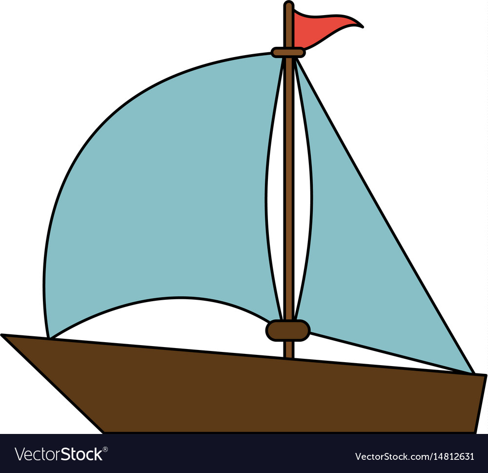 Color image wooden boat with sail Royalty Free Vector Image