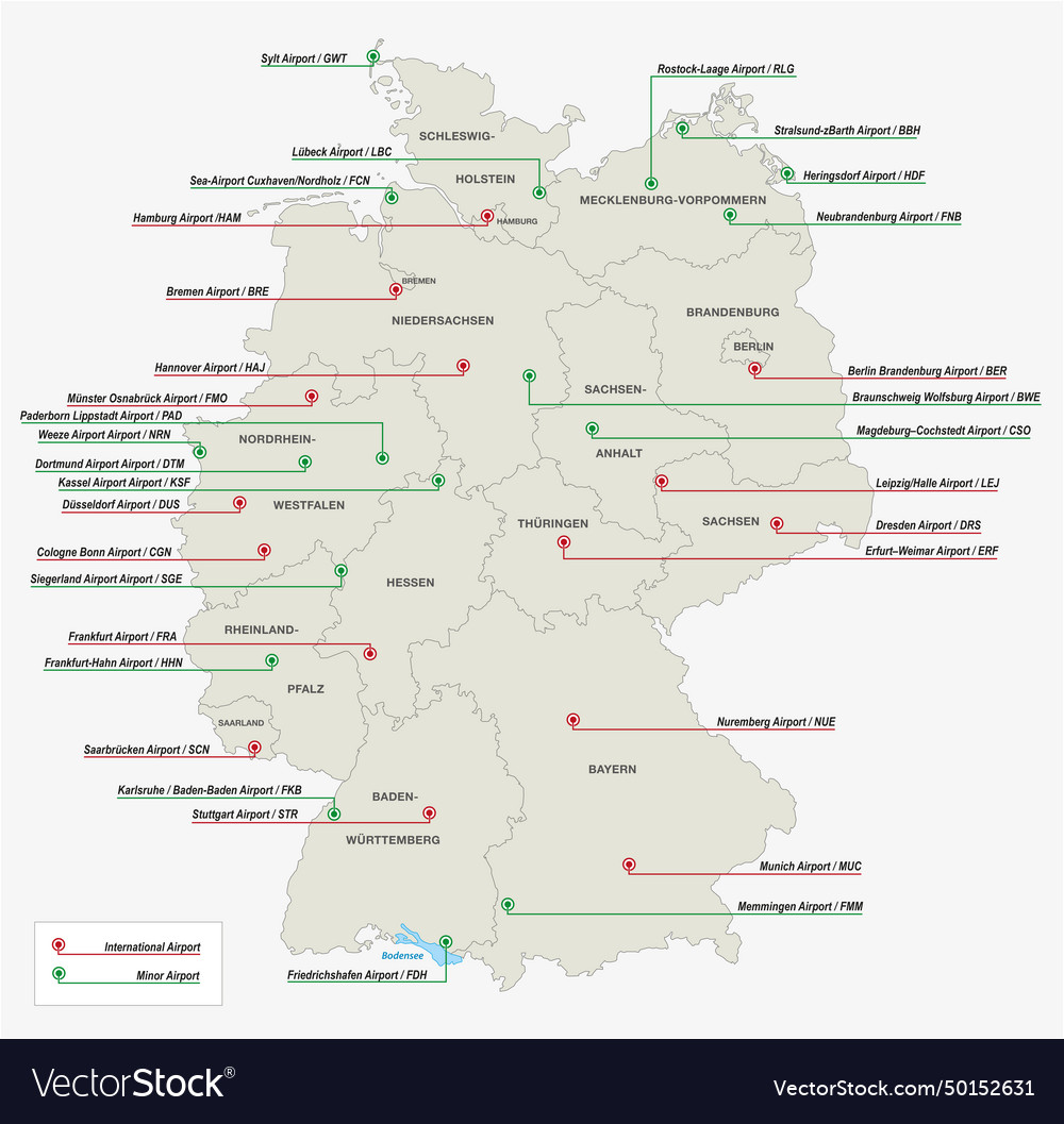 Map of the most important airports germany Vector Image