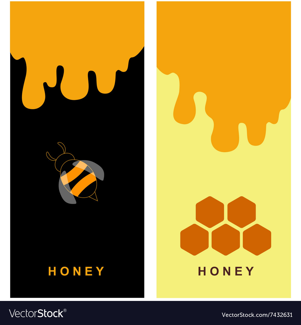 Two labels for honey products with bee and comb