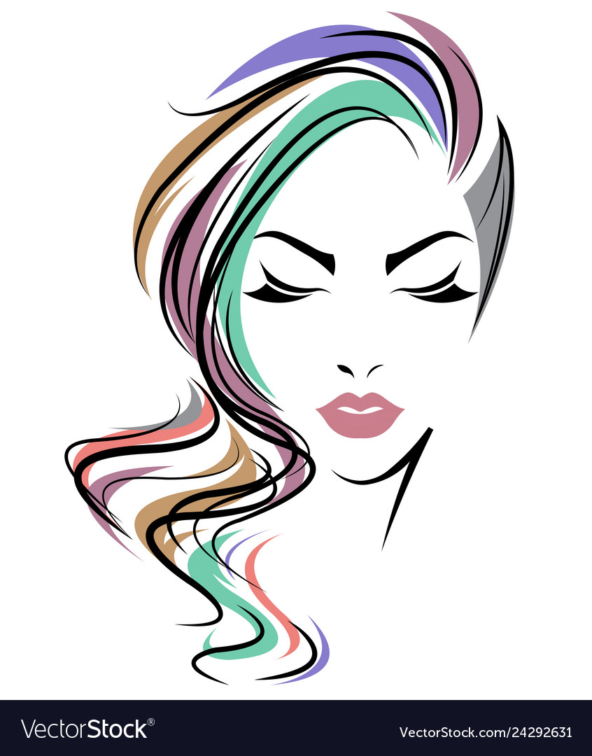 Women long hair style icon logo face Royalty Free Vector