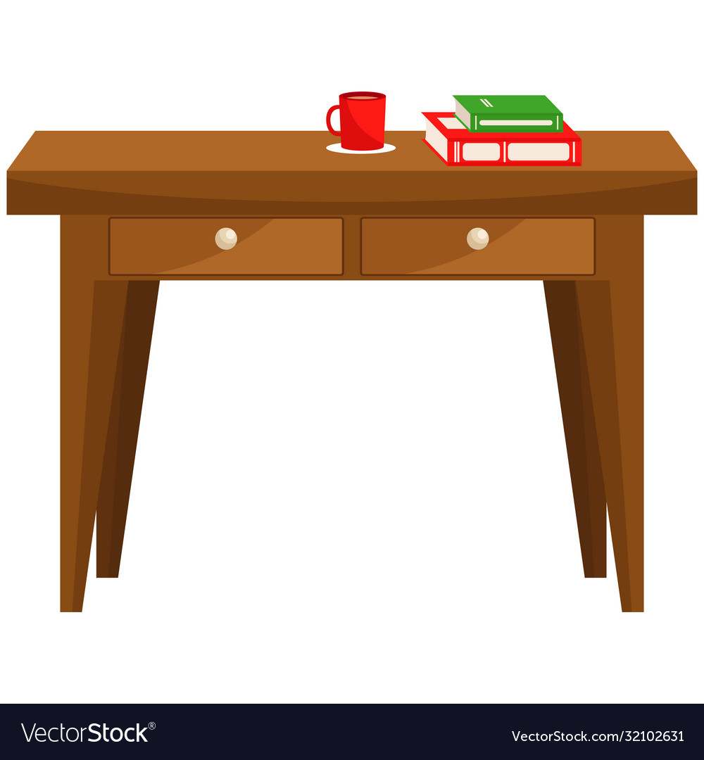 Wooden desk table with drawers on theme Royalty Free Vector