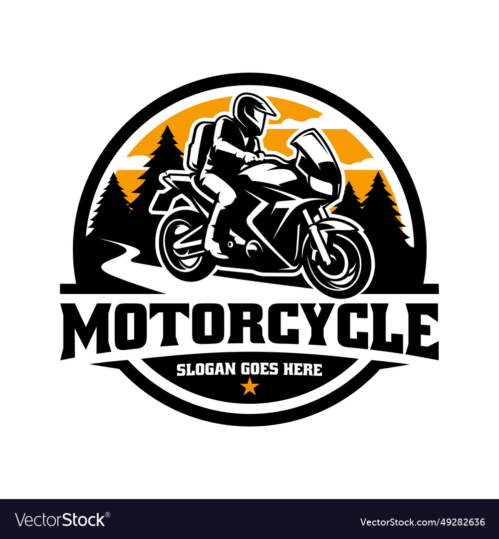 Biker riding adventure motorcycle logo Royalty Free Vector