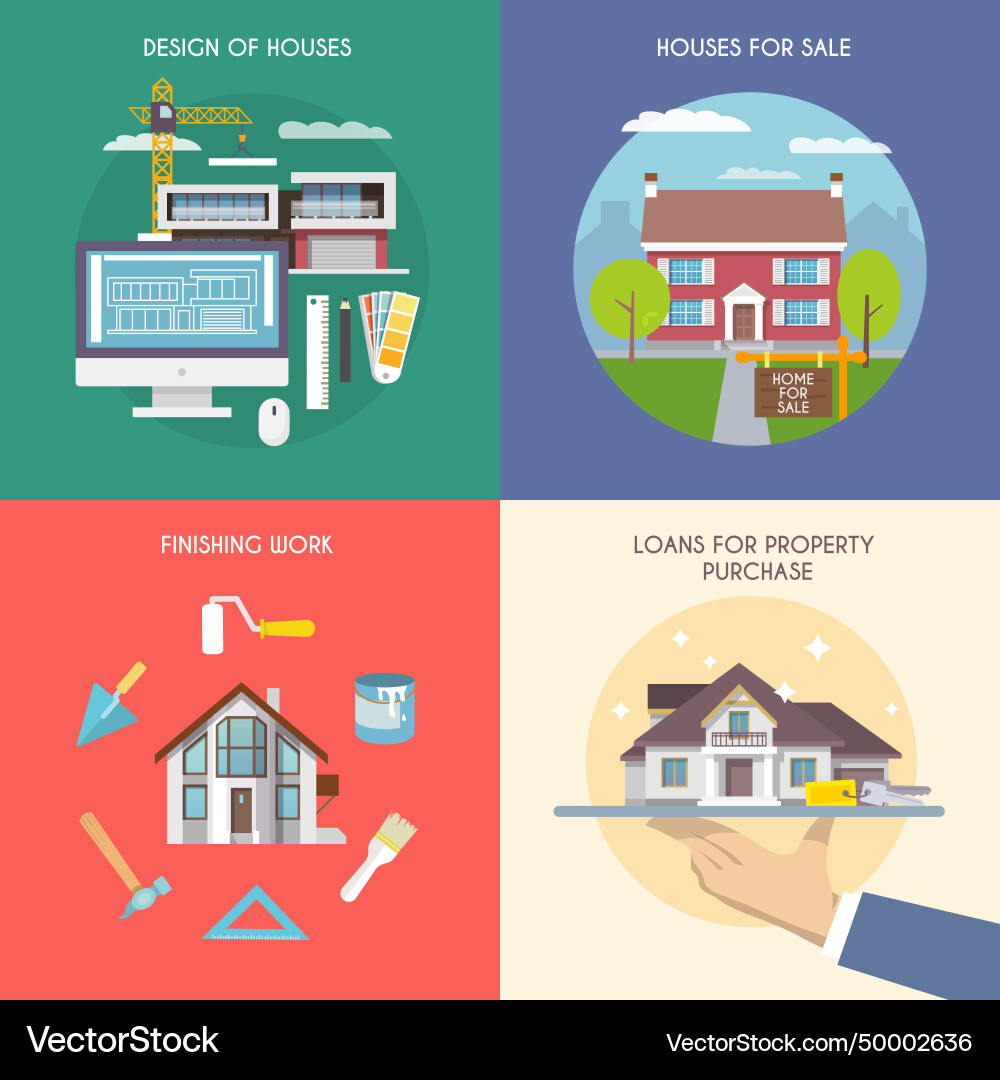 Flat house set Royalty Free Vector Image - VectorStock