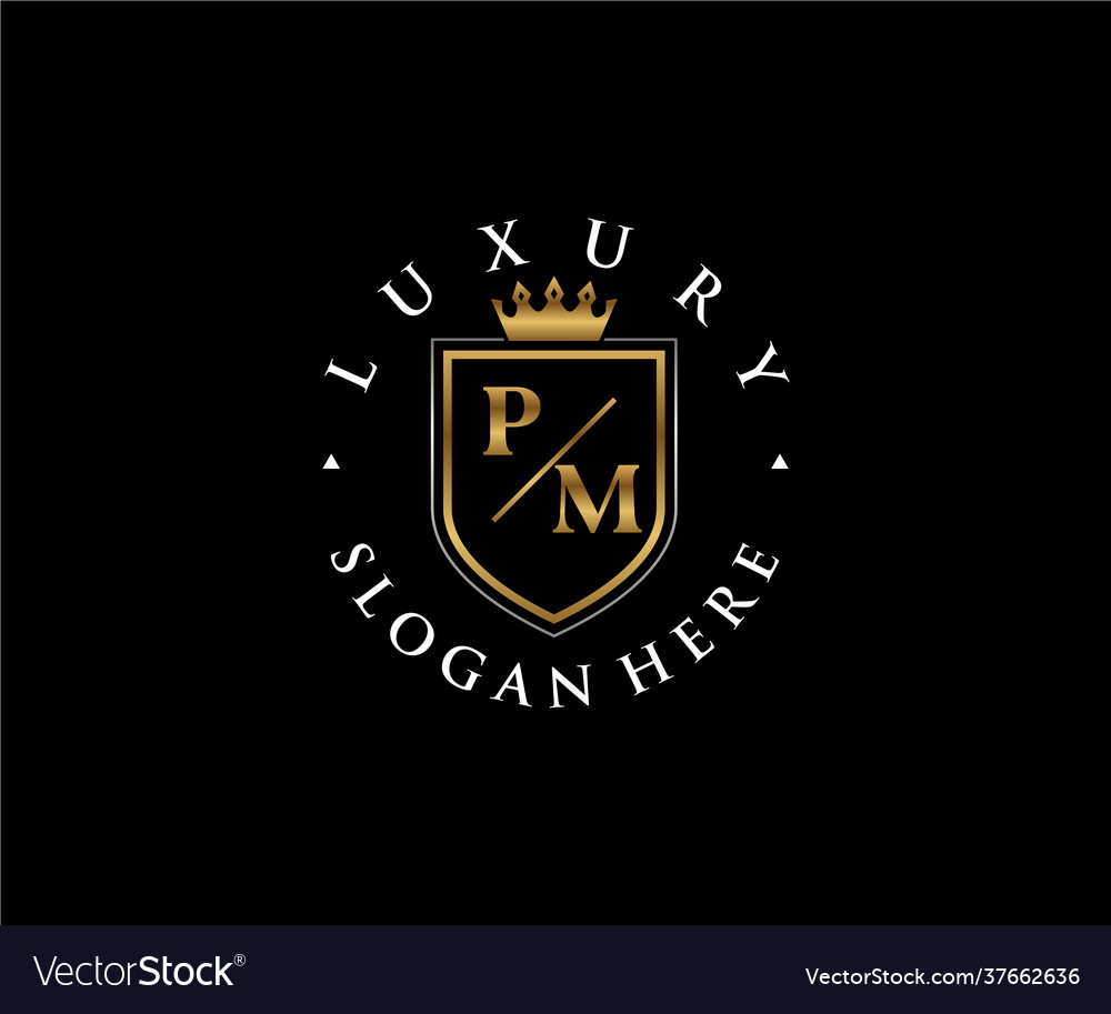 Initial pm letter royal luxury logo template Vector Image