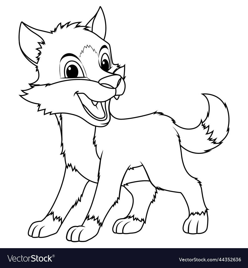 Little Wolf Cartoon Animal Bw Royalty Free Vector Image