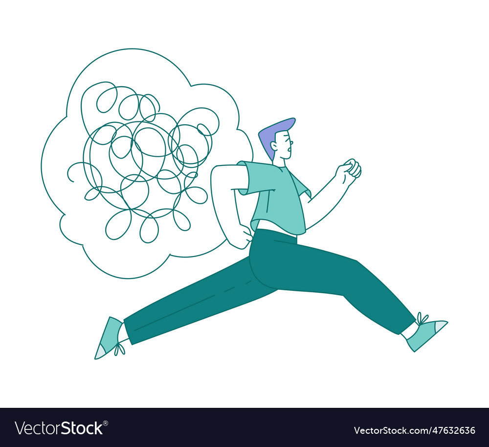 Man running away from clutter or tangled skein Vector Image