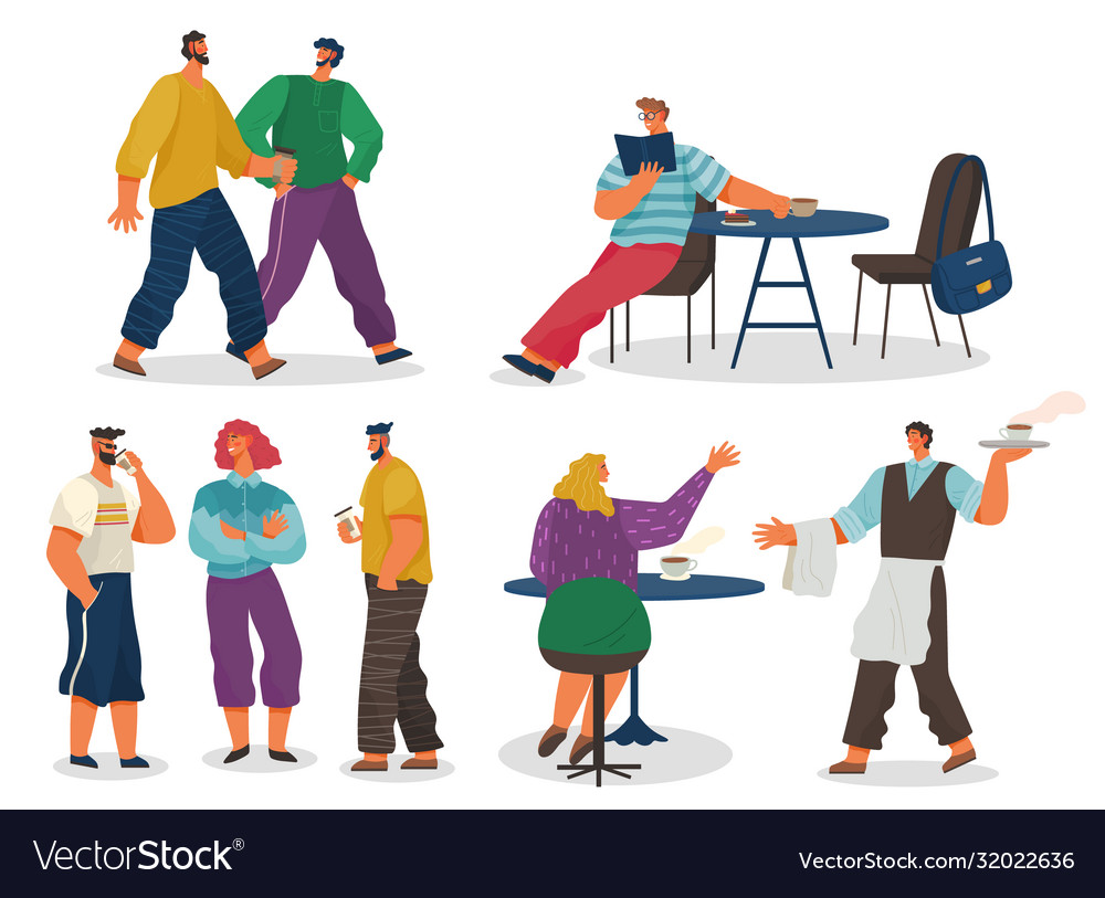 People Drinking Coffee Cafe Set Element Royalty Free Vector