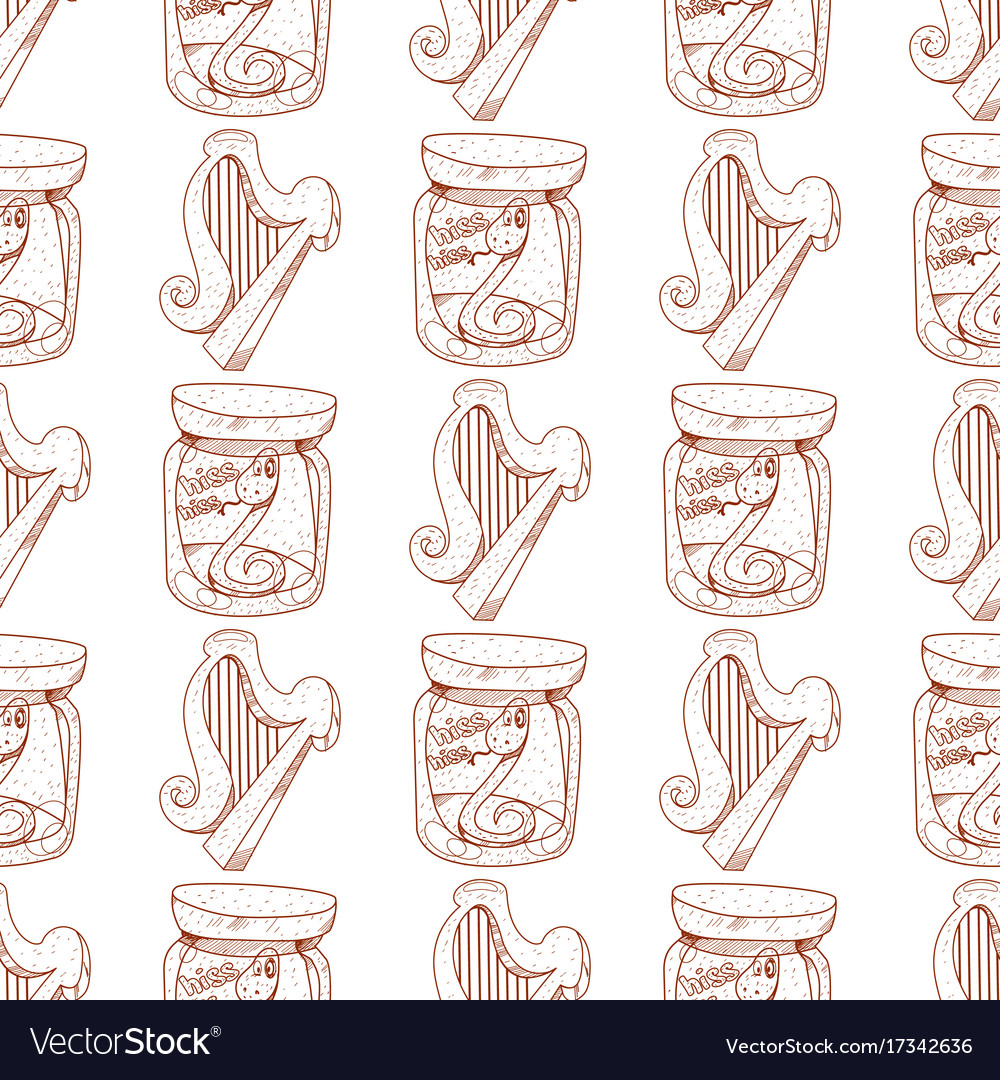 Seamless pattern with a harp and serpent