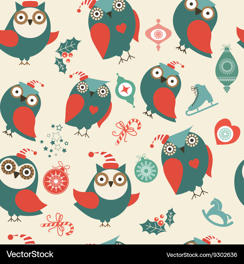 Seamless pattern with cute owls Royalty Free Vector Image