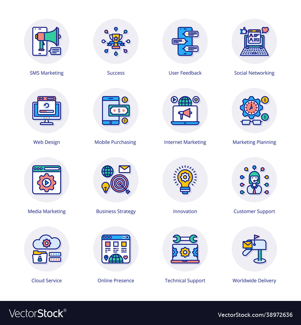 Seo business marketing flat circle icons