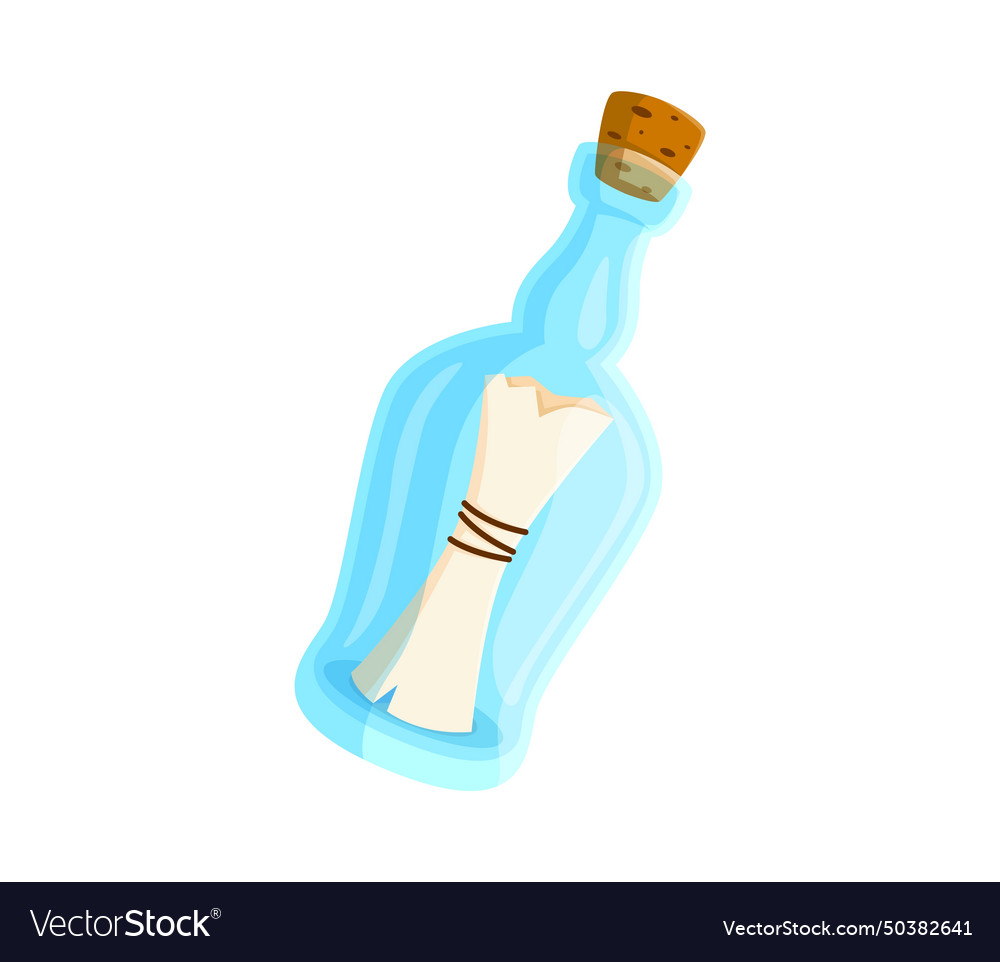 Cartoon bottle with message transparent flask vector image Cartoon bottle with message transparent flask