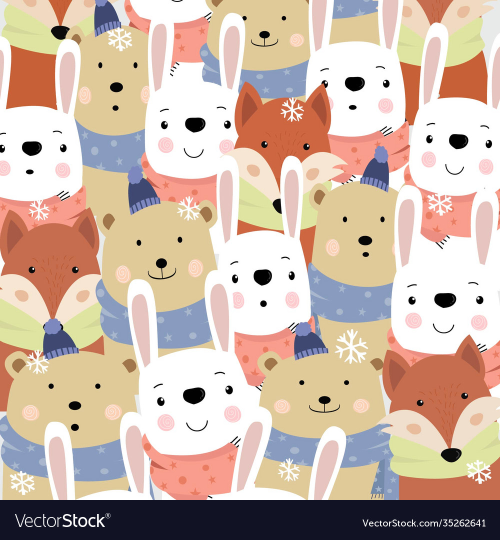 Cute animal happy on winter pattern