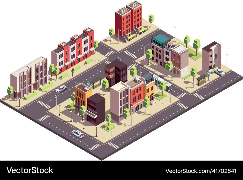 Isometric city block composition Royalty Free Vector Image