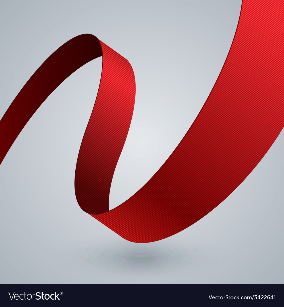 Red fabric curved ribbon on grey background Vector Image