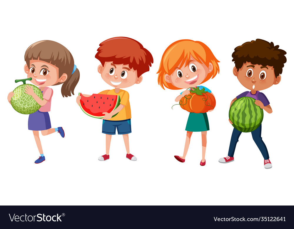 Set different children holding fruit isolated Vector Image