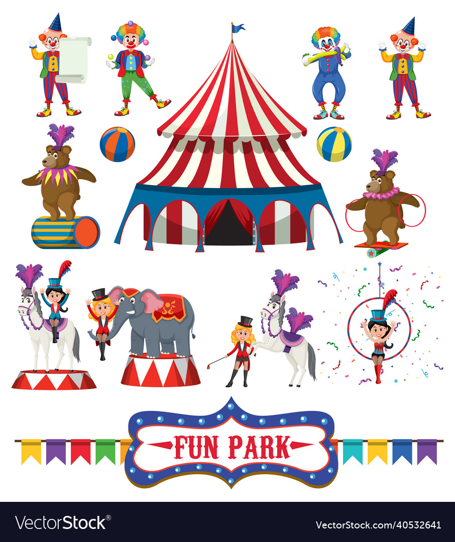 Set of amusement park elements isolated Royalty Free Vector