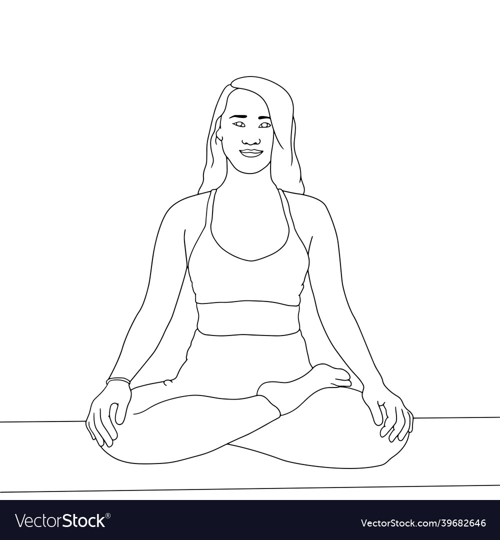 Coloring pages - female in yoga pose hand-drawn Vector Image