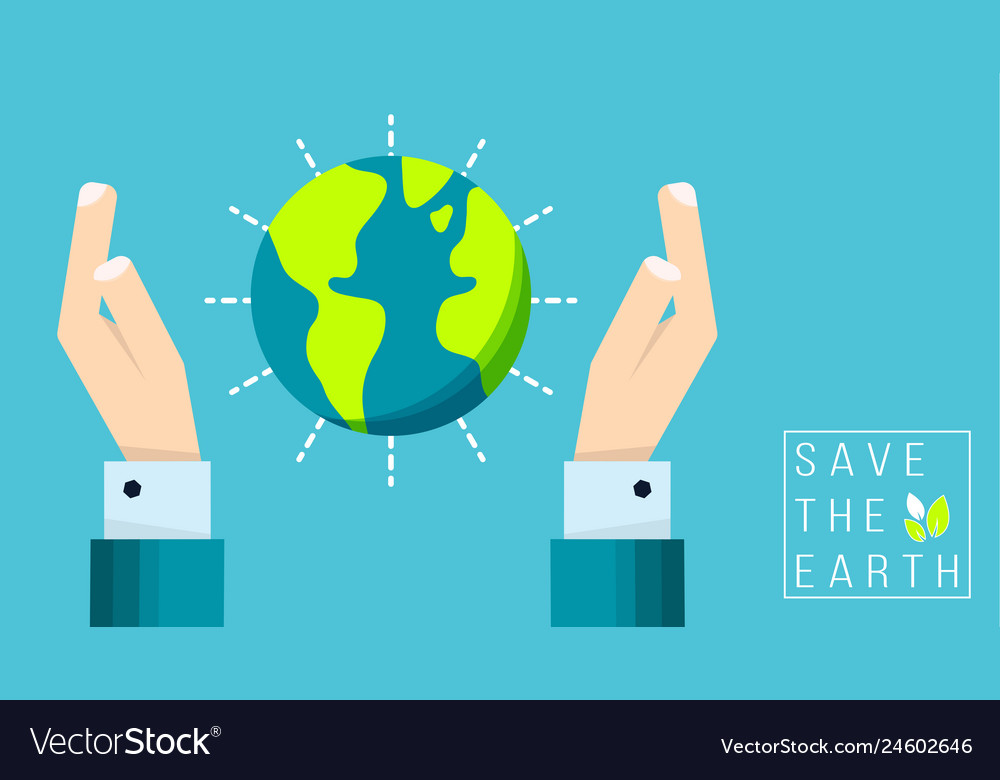 Earth day banner with the words hand and planet Vector Image