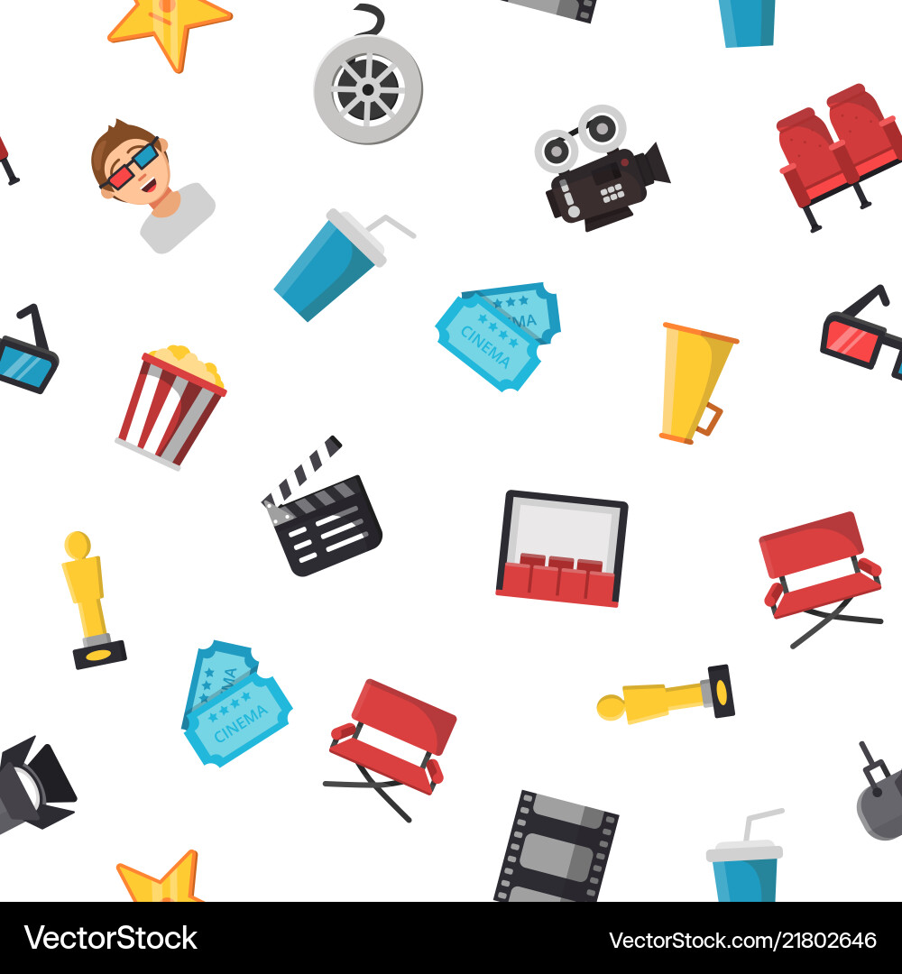 Flat cinema icons pattern or background Royalty Free Vector