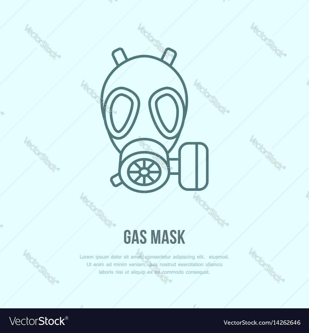 Gas mask respirator flat line icon logo