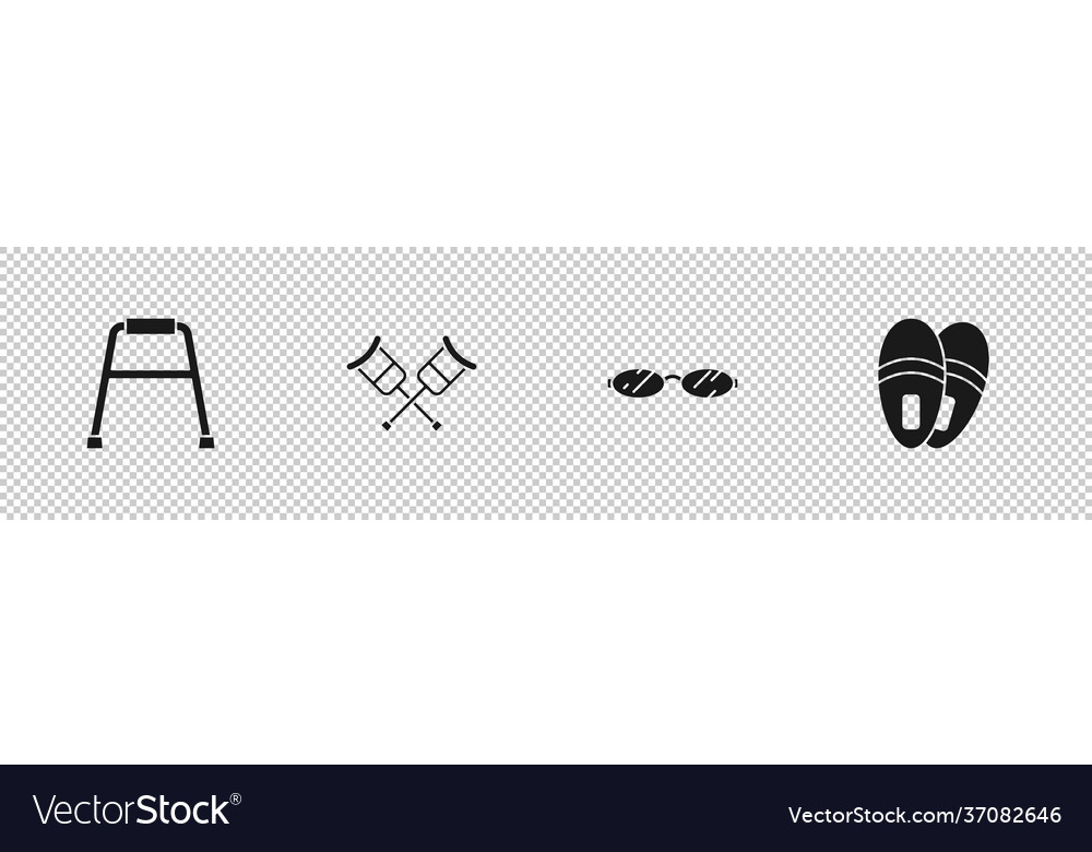 Set walker crutch or crutches eyeglasses Vector Image