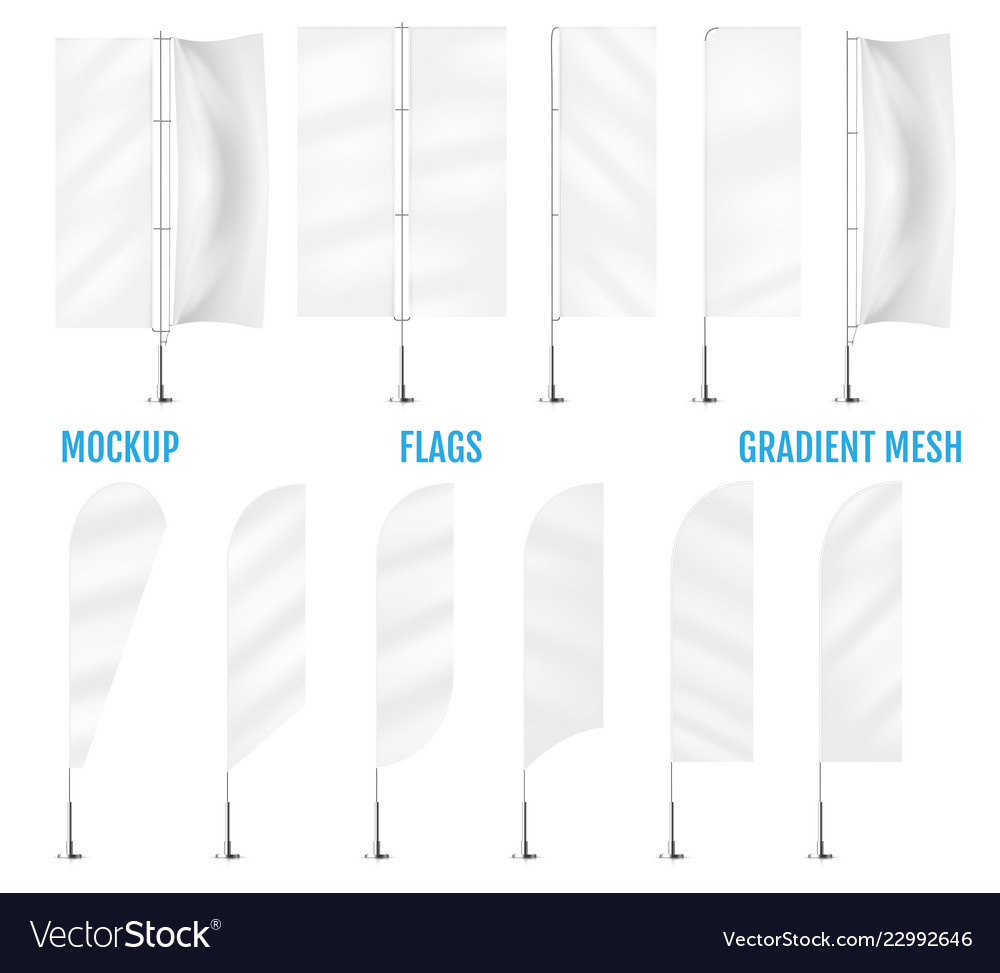 White textile banner flags flag mockups Royalty Free Vector