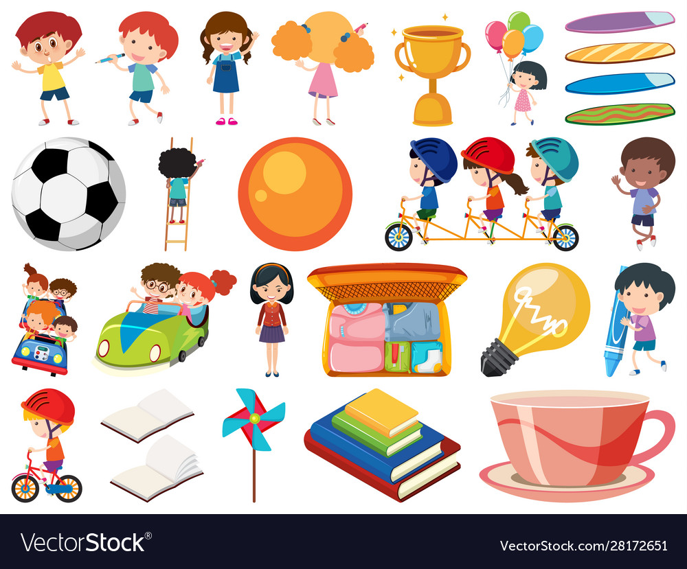 Set isolated objects kids and school items Vector Image