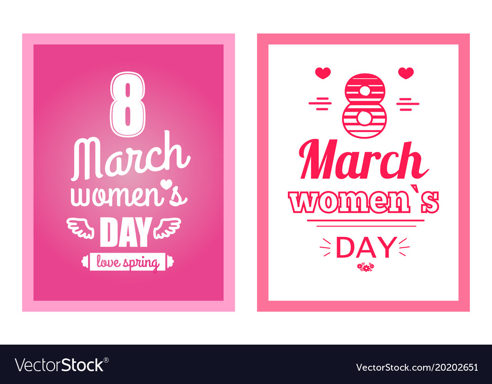 Womens day 8 march inscription on posters set Vector Image