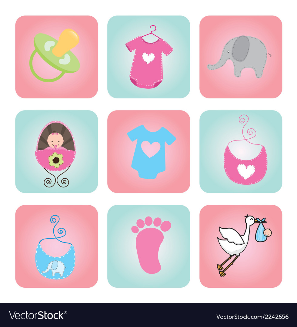 Baby shower icons over white background