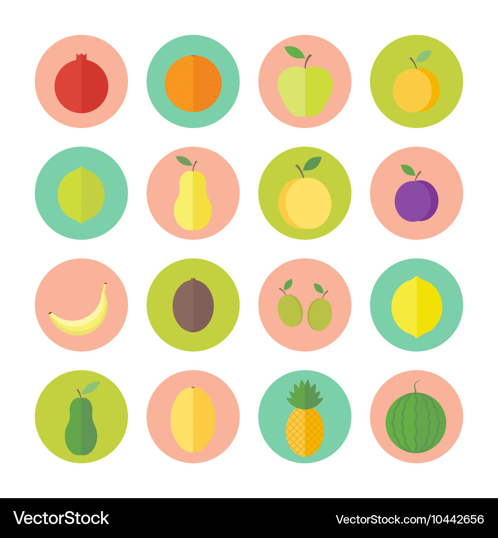 Flat circular icons for web design fruits Vector Image