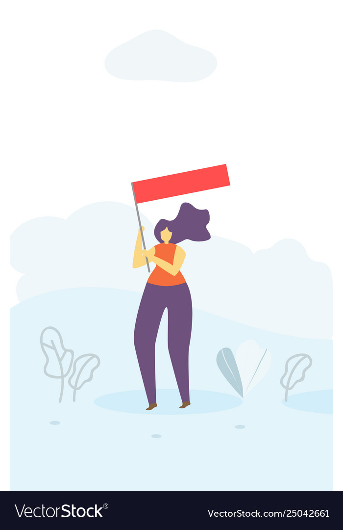 Agitating woman with flag motivation flat banner