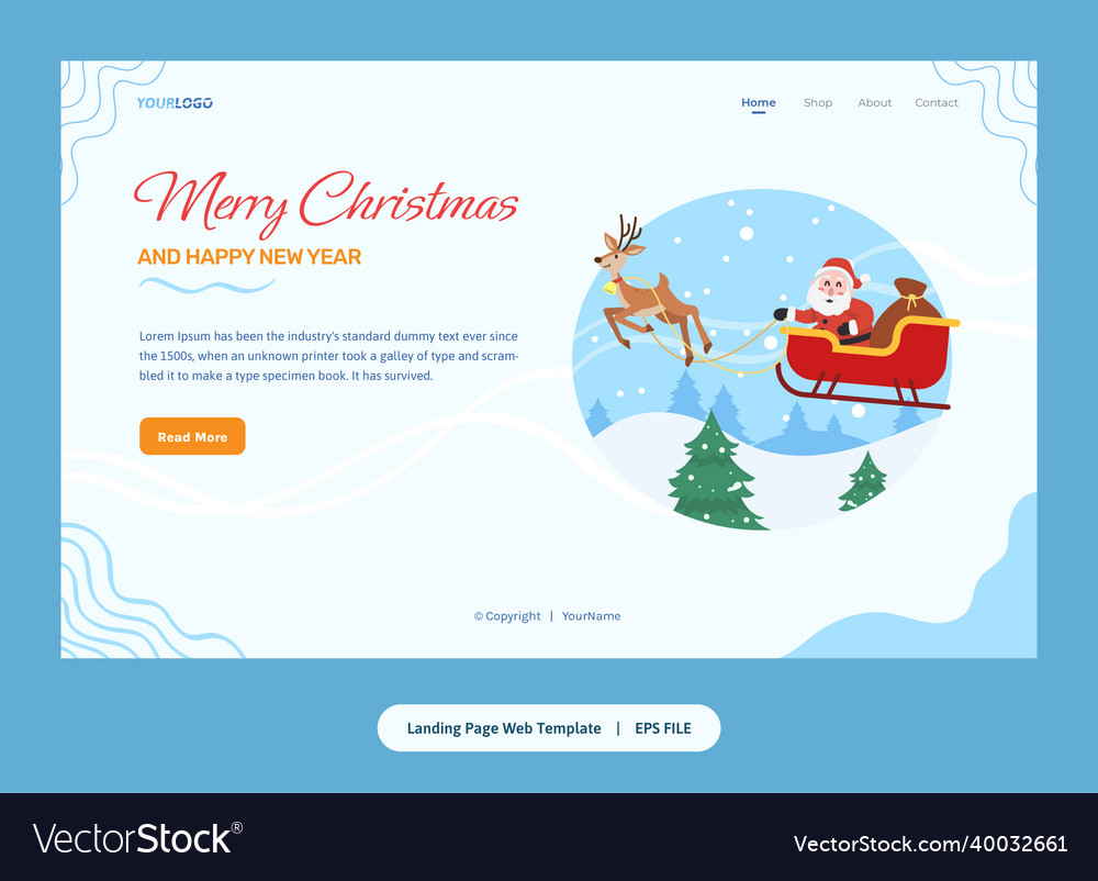 Flat landing page template with santa claus