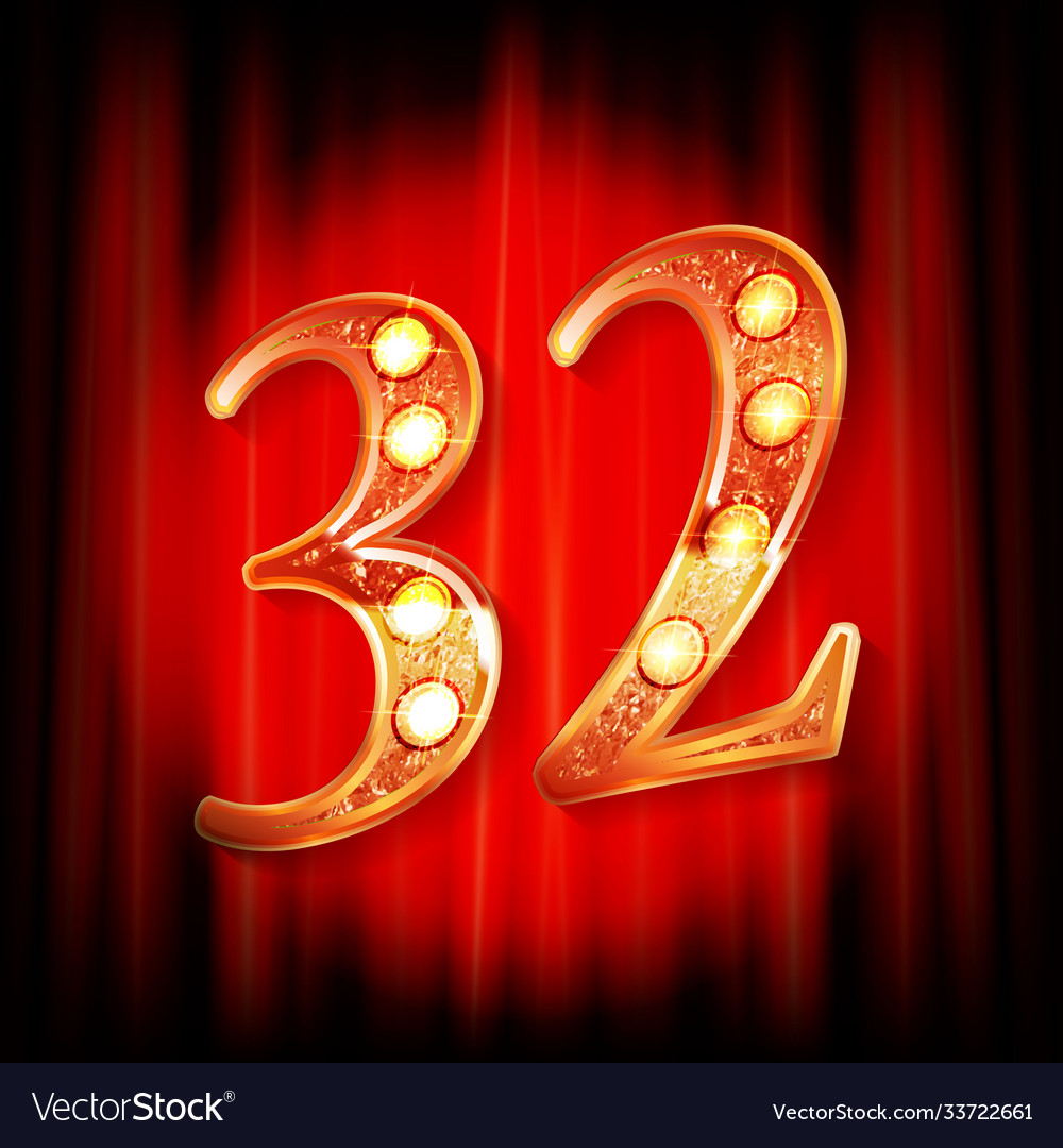 Gold numbers 32 greeting card Royalty Free Vector Image