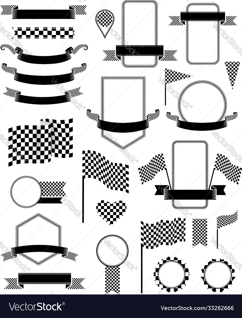 Checkered flags set racing decoration elements