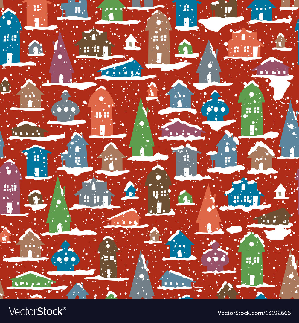 Christmas Snowy Village Calm Scene Snowfall Vector Image