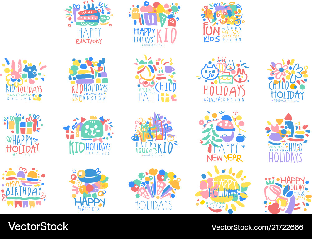 Kid Holidays Happy Birthday Logo Template Vector Image