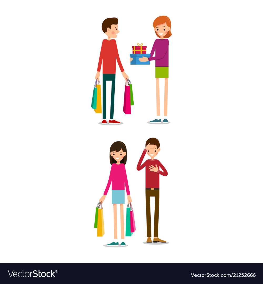 Man and woman with shopping bags young people