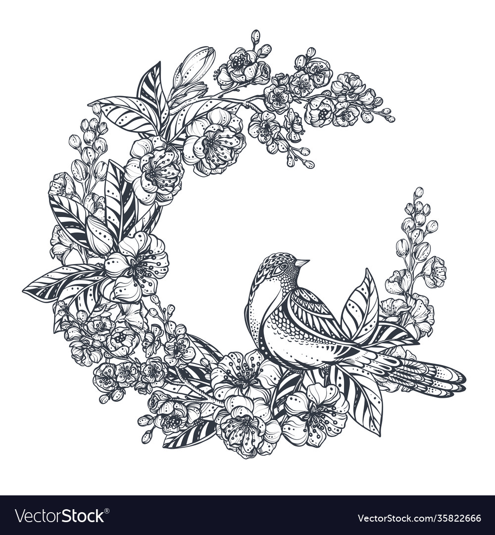 Wreath doodle hand drawn magnolia Royalty Free Vector Image