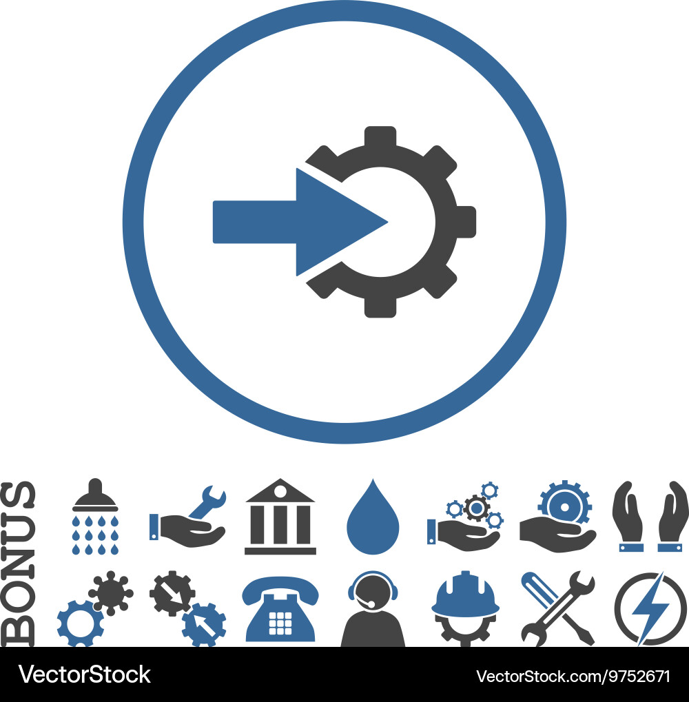 Cog integration flat rounded icon Royalty Free Vector Image
