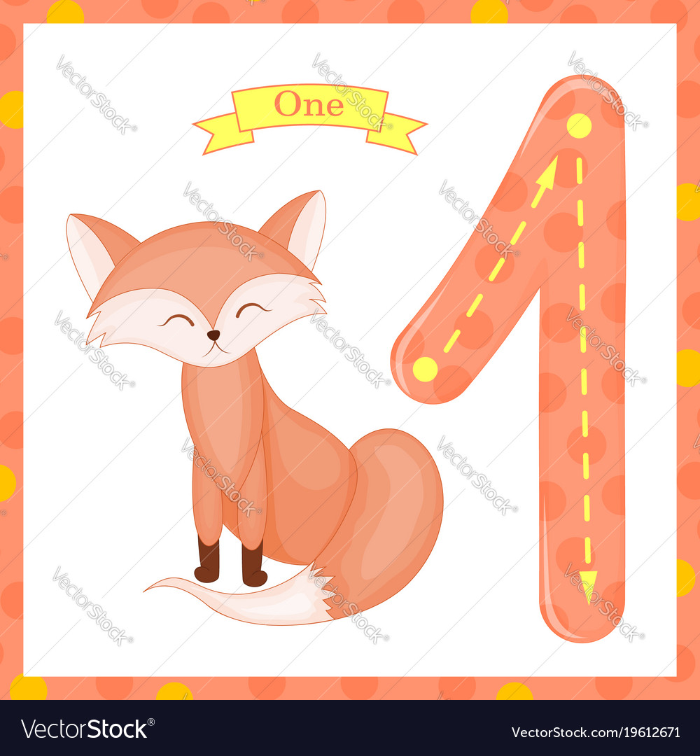 Cute children flashcard number one tracing with 1 Vector Image