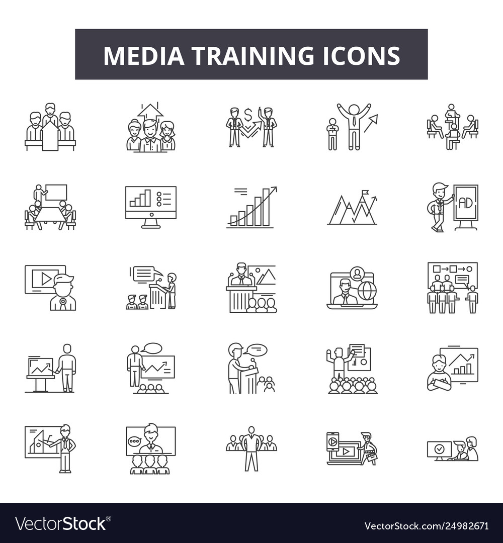 Media Training Line Icons Signs Set Royalty Free Vector